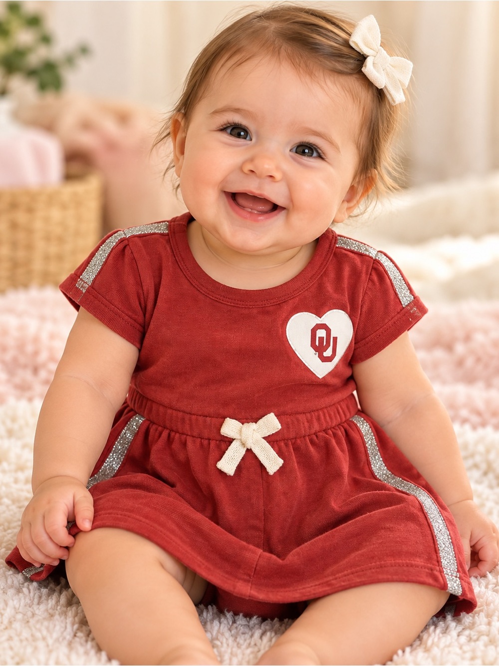 🆕 Colosseum Oklahoma Sooners Infant Girls Xur Dress 0-3M Crimson NWOT